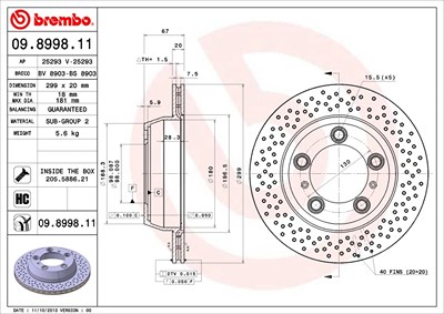 BREMBO Bremsscheibe 09.8998.11 Bremsscheiben,Scheibenbremsen PORSCHE,BOXSTER (987),CAYMAN (987),BOXSTER (981),CAYMAN (981),718 BOXSTER (982)