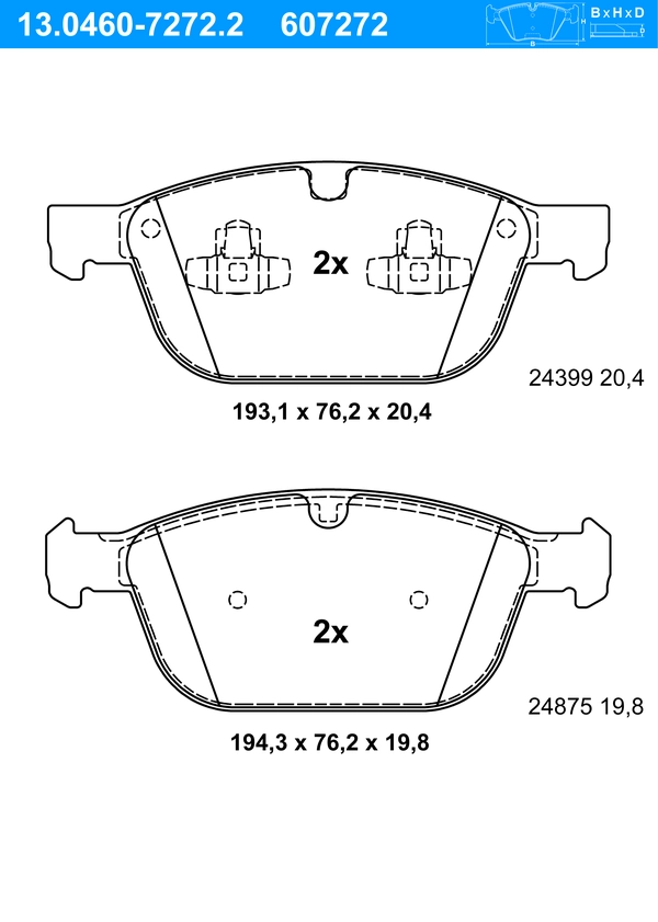 ATE Bremsbelagsatz 13.0460-7272.2 Bremsbeläge,Bremsklötze VOLVO,XC60 (156),XC90 I (275)