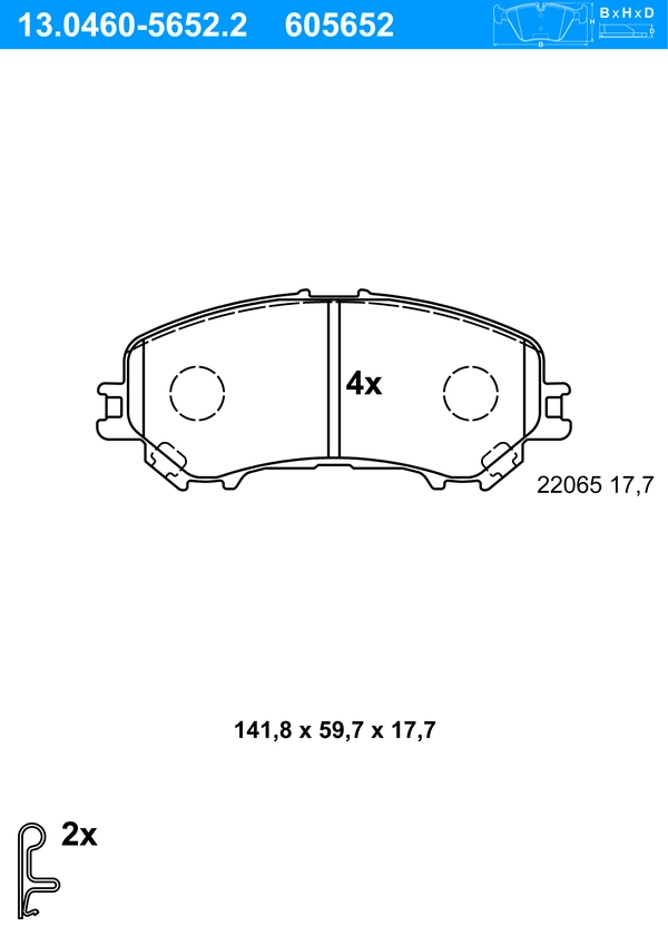 ATE Bremsbelagsatz 13.0460-5652.2 Bremsbeläge,Bremsklötze NISSAN,Qashqai II (J11, J11_)