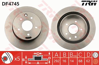 TRW Bremsscheibe DF4745 Bremsscheiben,Scheibenbremsen RENAULT,NISSAN,INFINITI,KOLEOS (HY_),Qashqai / Qashqai +2 I (J10, NJ10),X-TRAIL (T30),JUKE (F15)