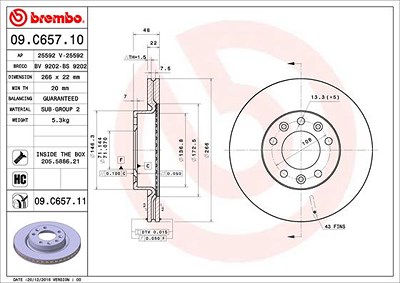 BREMBO Bremsscheibe 09.C657.11 Bremsscheiben,Scheibenbremsen PEUGEOT,308 SW II,308 II,308 II SW Kasten / Kombi (LC_)