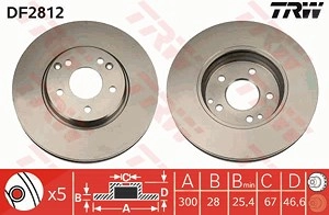 TRW Bremsscheibe DF2812 Bremsscheiben,Scheibenbremsen MERCEDES-BENZ,CHRYSLER,C-Klasse Limousine (W203),C-Klasse T-modell (S203)