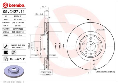 BREMBO Bremsscheibe 09.C427.11 Bremsscheiben,Scheibenbremsen AUDI,A6 Avant (4G5, 4GD, C7),A6 Limousine (4G2, 4GC, C7),A6 Allroad (4GH, 4GJ, C7)