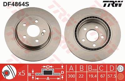 TRW Bremsscheibe DF4864S Bremsscheiben,Scheibenbremsen MERCEDES-BENZ,C-Klasse Limousine (W204),C-Klasse T-modell (S204),E-Klasse Coupe (C207)