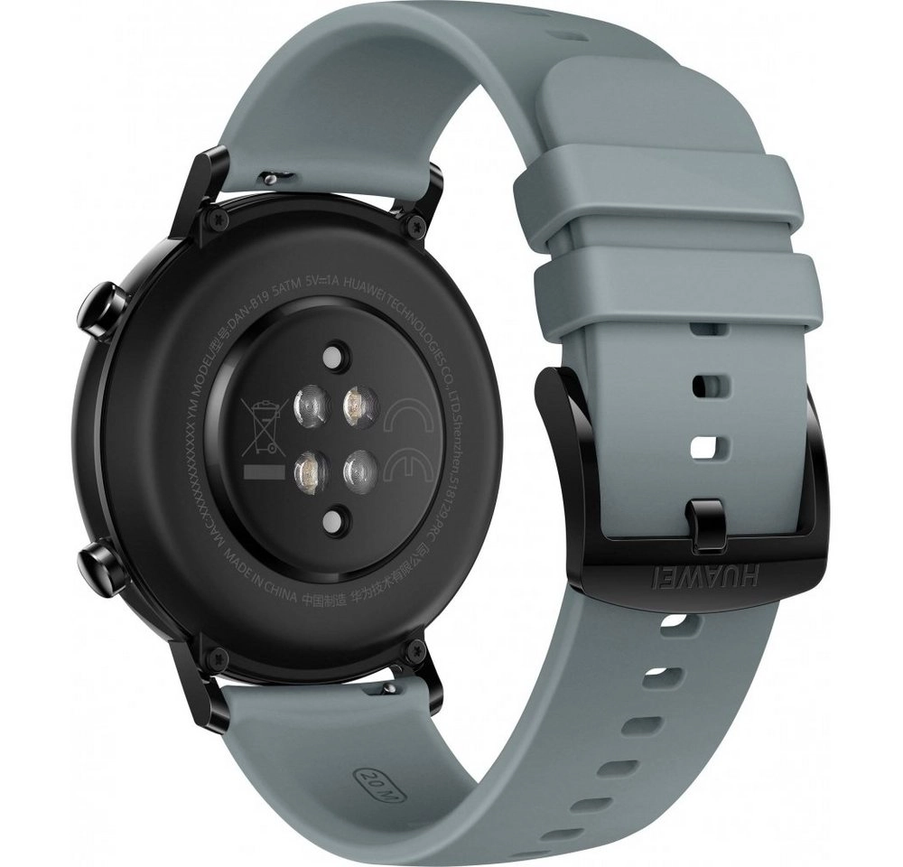 Huawei Watch GT 2 (42mm), blau | Sport Version| Edelstahl, Gehäuse schwarz, GPS, Whatsapp, Herzfrequenzmessung, Stresssensor