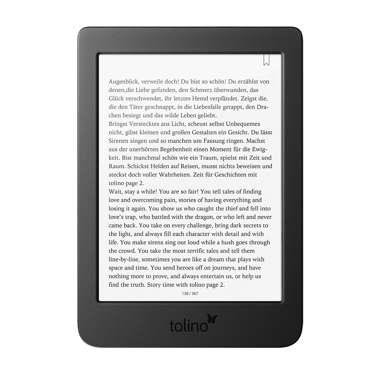Tolino Page 2 eBook Reader | 6'' Display | integriertes Frontlight | bis 6.000 Bücher | mehrere Wochen Akkulaufzeit | Besonders Handlich & Griffig 