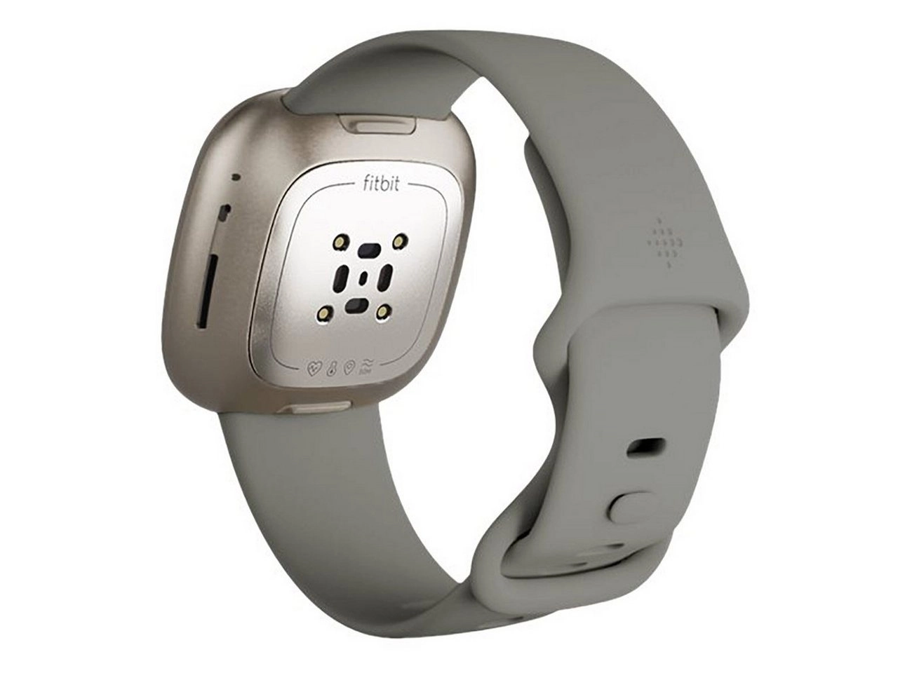 FitBit Sense | Edelstahl Gehäuse Silber, Silikonband Salbeigrau, Gr. S-L | Bluetooth 5.0, Wi-Fi,  GPS, NFC, Touchscreen | EKG-App | Hauttemperatur