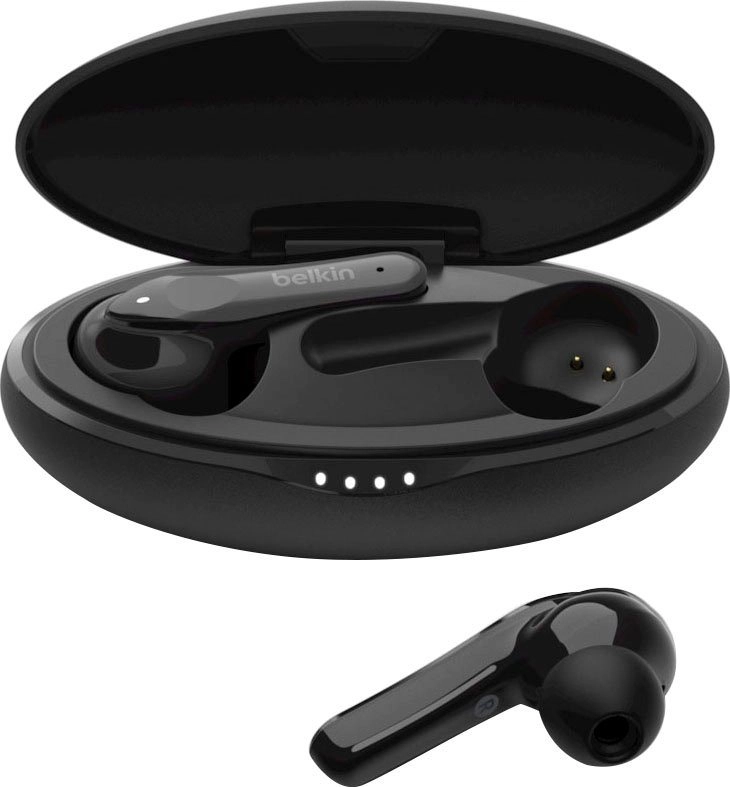 Belkin Soundform Move Plus Schwarz | Kabellose Kopfhörer | Bequeme, nahtlose Bluetooth-Verbindung | Mikrofon- und Touch-Bedienelemente an jedem Ohrstöpsel