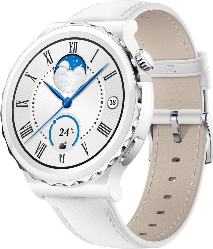 HUAWEI WATCH GT 3 Pro | Smartwatch | Hochwertige Materialien, Keramik, Titanium, Saphirglas | 24/7 Gesundheitsmanagement | Bis zu 7 Tage Akkulaufzeit | 43mm | White Leather