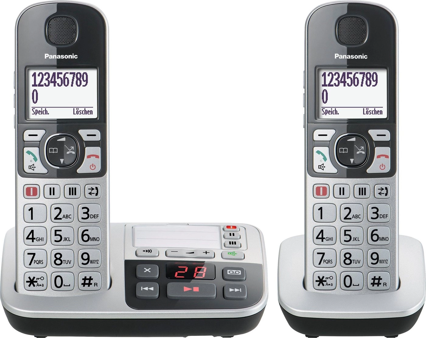 Panasonic KX KX-TGE522GS Silber-Schwarz | Schnurloses Seniorentelefon | Anrufbeantworter | Beleuchtetes Display | zusätzliches Handset