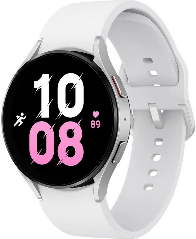 Samsung Galaxy Watch 5 (44mm) in silber | Smartwatch | Bis zu 80 Stunden Akkulaufzeit | Wassergeschützt bis 5 ATM | Blutdruck-Messung | Sturzerkennung