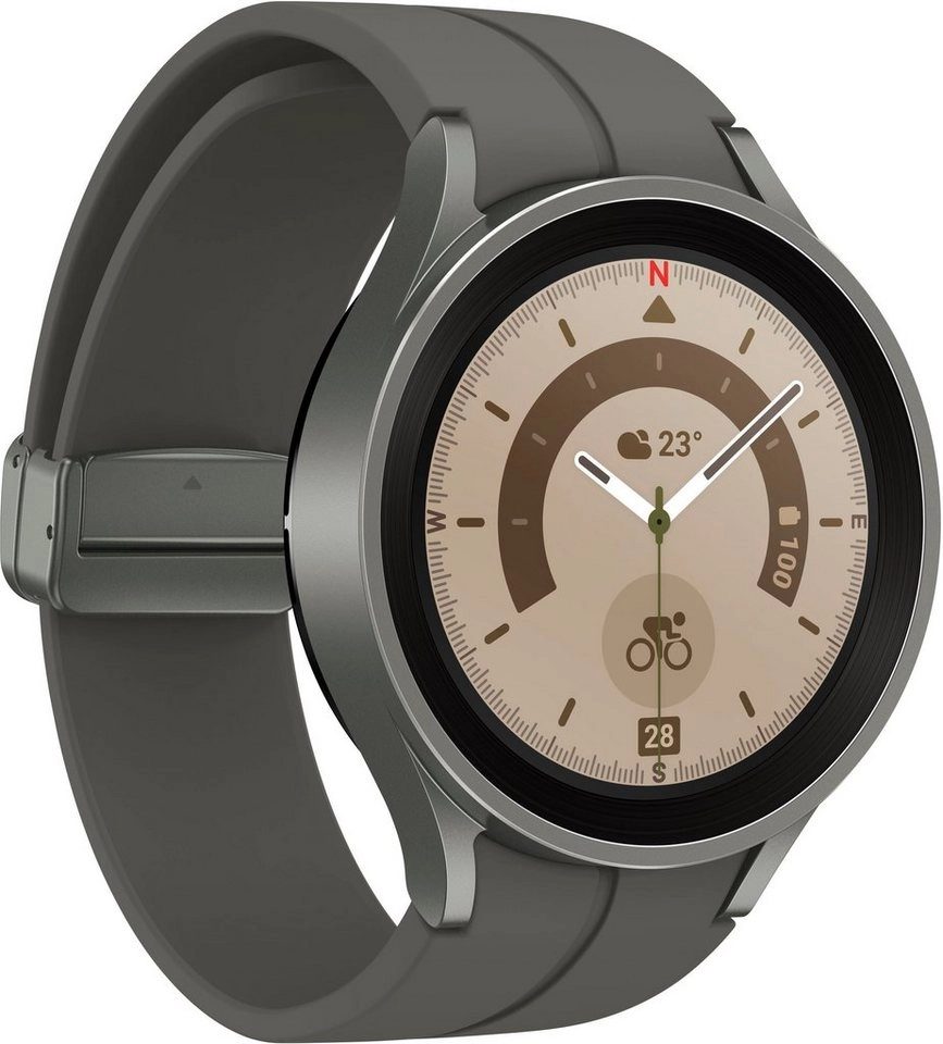 Samsung Galaxy Watch 5 Pro in grau | Smartwatch | Bis zu 80 Stunden Akkulaufzeit | Wasserdicht bis 5 ATM | Blutdruckmessung | Sturzerkennung | AMOLED Display 