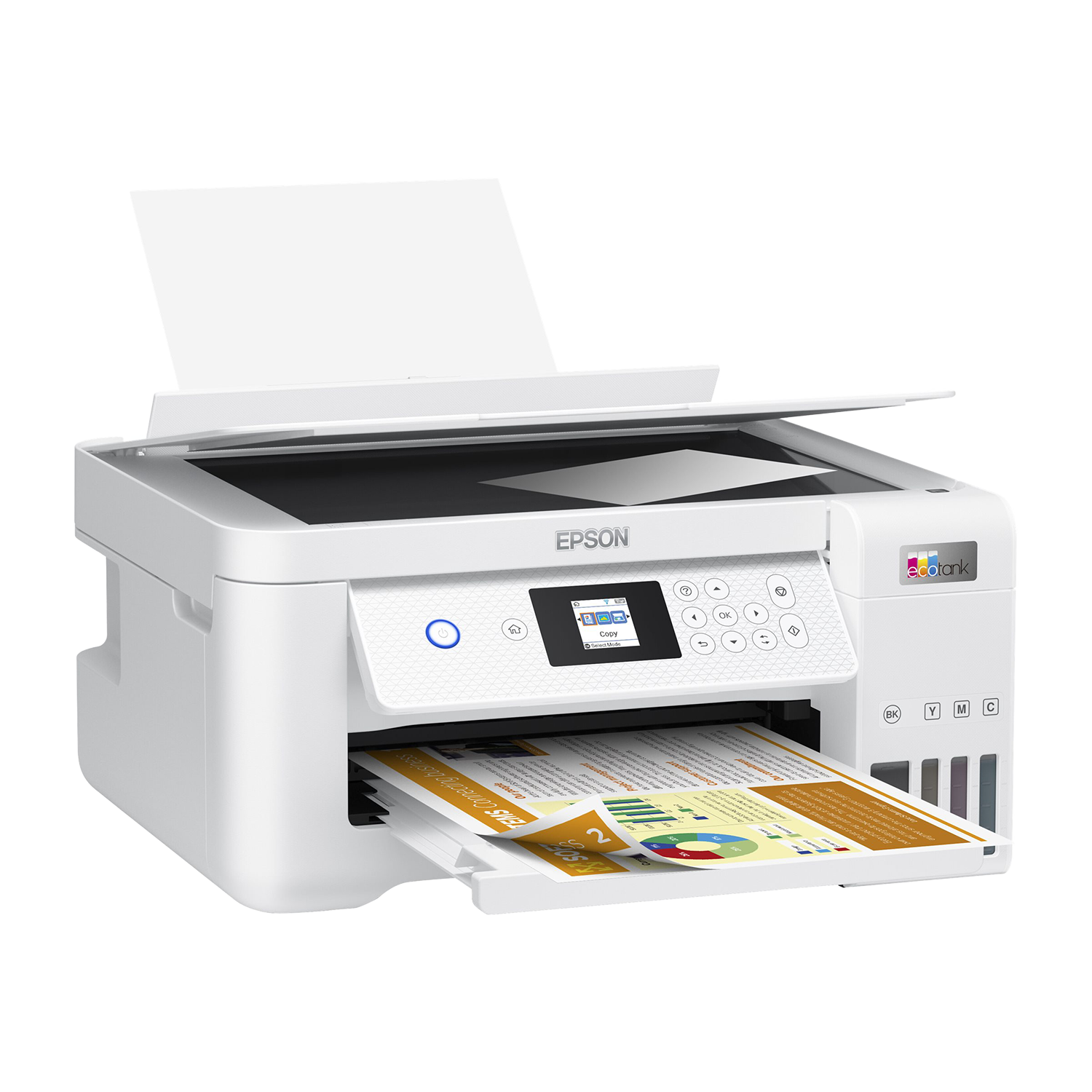 EcoTank ET-2856|Multifunktionsdrucker|Farbe|Tintenstrahl|nachfüllbar|A4 (Medien)|bis zu 10 Seiten/Min. (Drucken)|100 Blatt|USB, Wi-Fi|Weiss