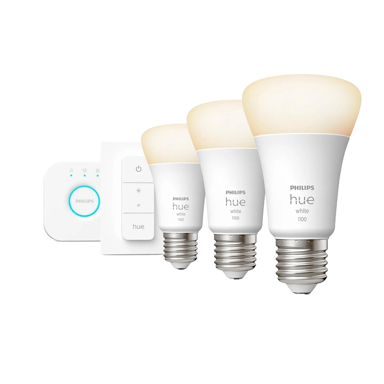 Philips Hue White Starter-Kit|E27|Set für intelligente Beleuchtung|Weiß|Bluetooth|LED|E27|Warmweiß