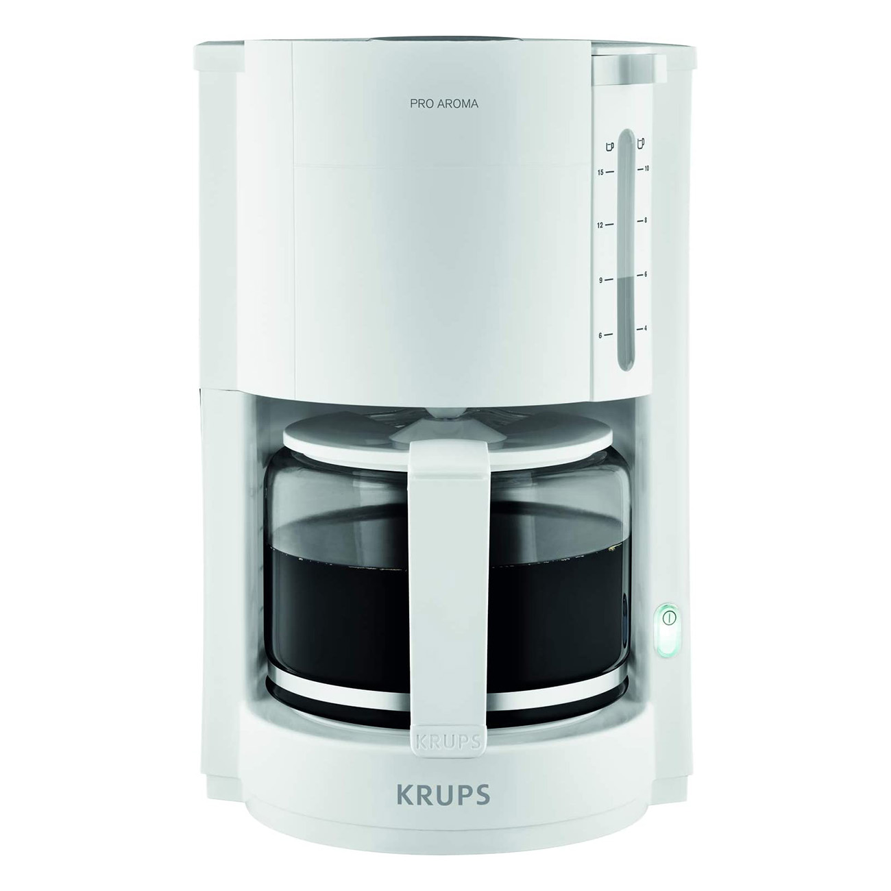 Krups F30901 ProAroma | Kaffeemaschine | 1050 Watt | Präzise Temperaturkontrolle | Schwenkfilter | 1.25 Liter Fassungsvermögen | 10 Tassen | Weiss