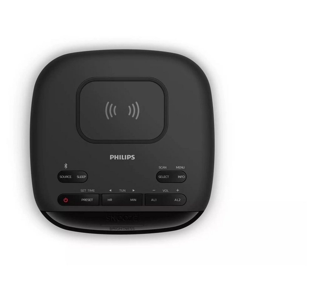 Philips TAR7705/10 | Radiouhr | Wecker | DAB+ | Sleep-Timer | Automatische Zeitsynchronisierung |  Wireless Phone Charging | Zwei Alarme | Schwarz