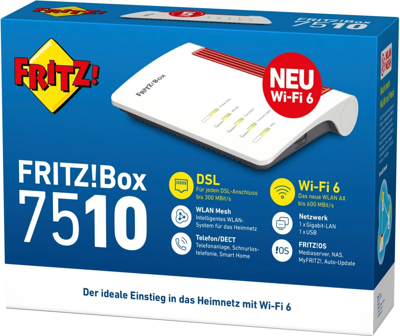 AVM FRITZ!Box 7510 | Wireless Roter | WLAN | Internet, WLAN und Telefonie | Apps für mehr Komfort und Smart Home | Verschlüsselte Kommunikation über VPN