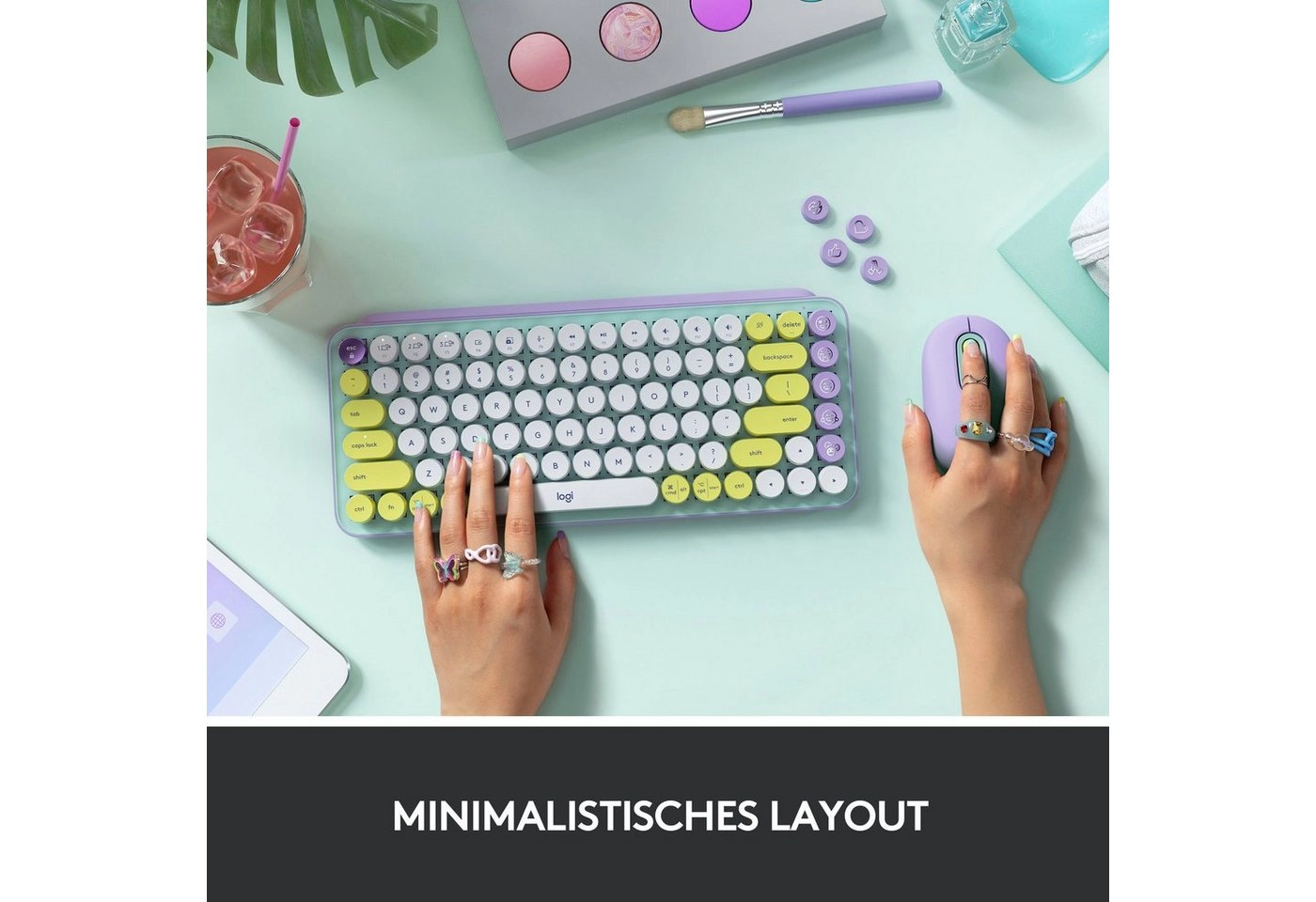 Logitech POP Keys | Tastatur | Das Erlebnis einer mechanischen Tastatur | FN-Kurzbefehle | Mit drei Geräten auf einmal verbinden | Kompakt und komfortabel | Lila