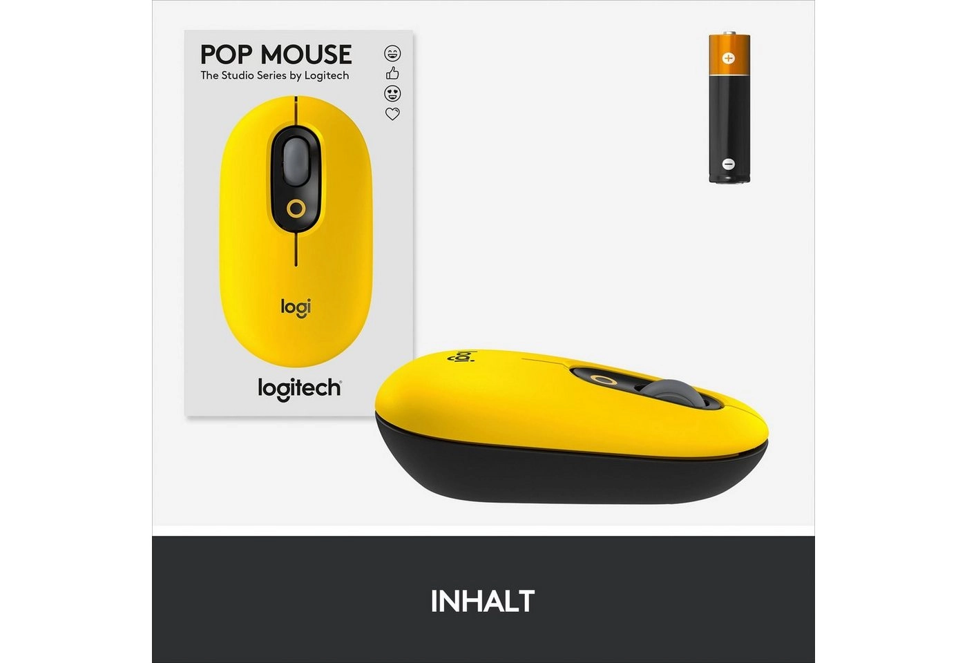 Logitech POP Mouse | Bluetooth Maus | 4 Tasten | Kabellos | 4000 DPI Auflösung | Bis zu 24 Monate Betriebszeit | Bis zu 10 Meter Betriebsabstand | Schwarz / Gelb 