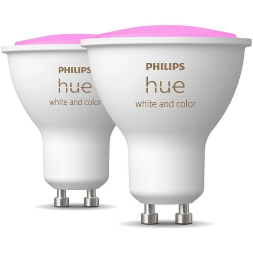 Philips Leuchtmittel White & Color Ambiance GU10 2 Stueck | Intelligente Glühbirne | Bluetoothapp | Hue Bridge | 16mio Farben | 350lm | 2000k - 6500k | 15000h