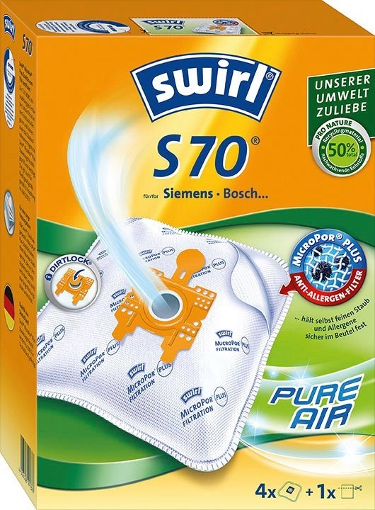 Swirl Staubsaugerbeutel Swirl® S 70 Staubsaugerbeutel für Siemens und Bosch, 4er- Pack