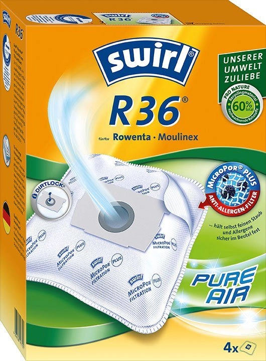 Swirl Staubsaugerbeutel R 36, passend für Rowenta, Moulinex, 4er- Pack