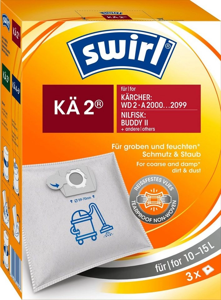 Swirl Staubsaugerbeutel KÄ 2®, 3 Stück, Staubsaugerbeutel für Kärcher & Nilfisk Nass- und Trockensauger