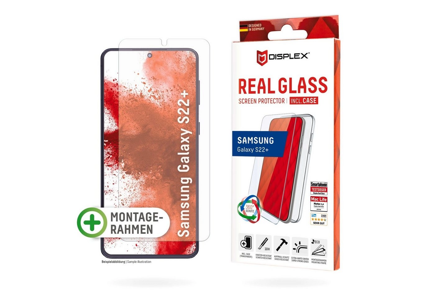 Displex »Real Glass + Case Samsung Galaxy S22+«, Displayschutzglas, 1 Stück