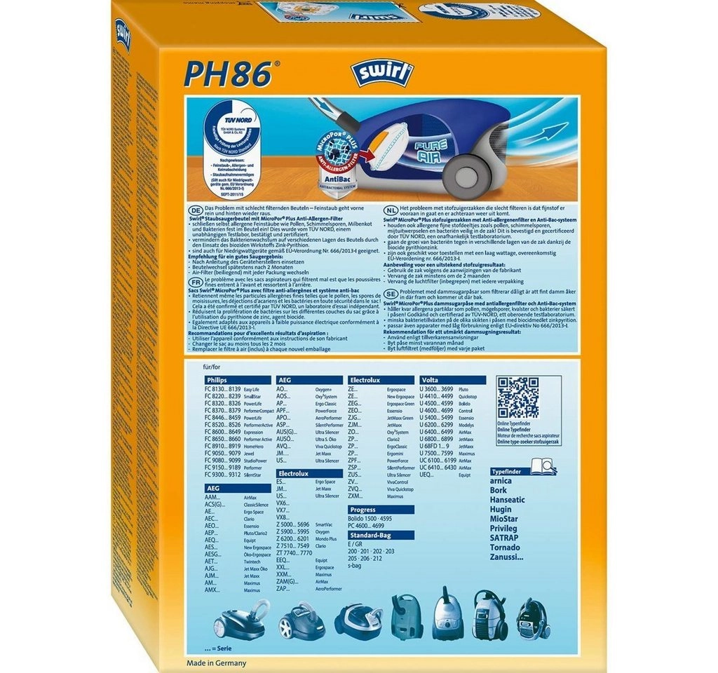 Swirl Staubsaugerbeutel Swirl® PH 86/96 Staubsaugerbeutel für Philips, 4er- Pack