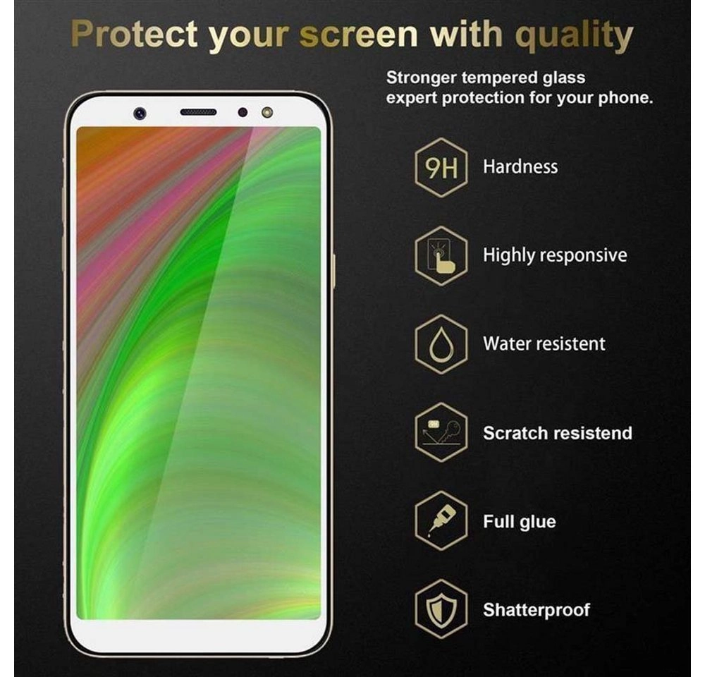 Cadorabo Vollbild Panzer Folie für Samsung Galaxy A6 PLUS 2018 Schutzfolie in TRANSPARENT mit WEISS Gehärtetes (Tempered) Display-Schutzglas in 9H Härte mit 3D Touch Kompatibilität