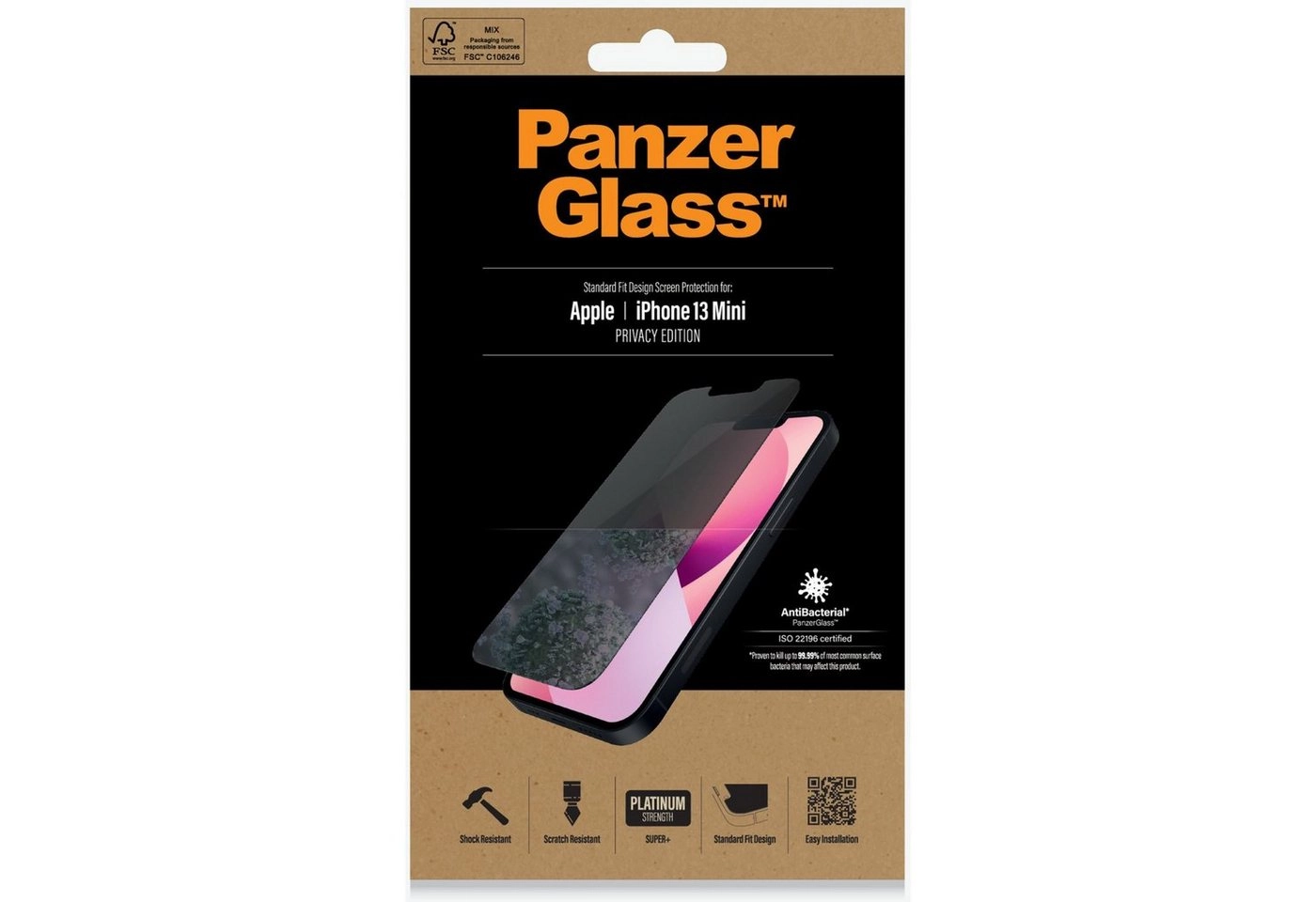 PanzerGlass »PanzerGlass Standard Fit Privacy (Antibakeriell) für iPhone 13 mini«, Displayschutzfolie