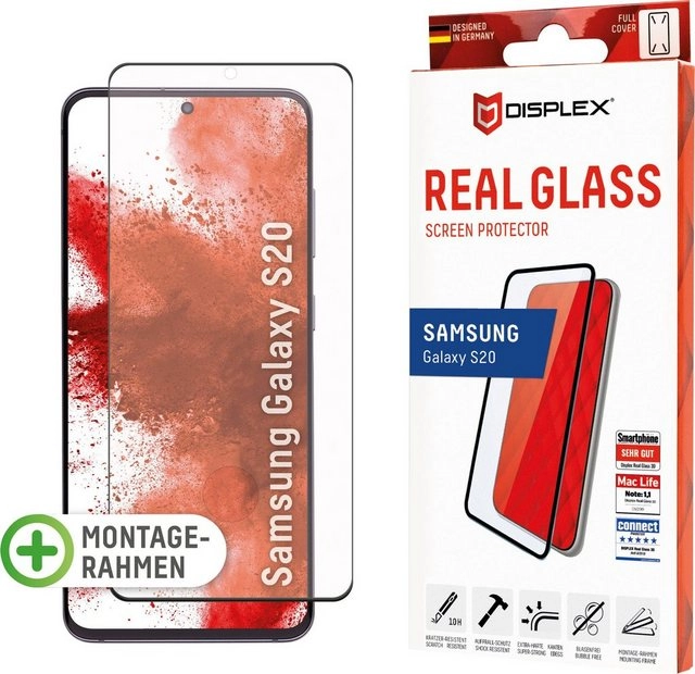 Displex »DISPLEX Real Glass Panzerglas für Samsung Galaxy S20/S20 5G (6,2), 10H Tempered Glass, mit Montagerahmen, Full Cover«, Displayschutzglas