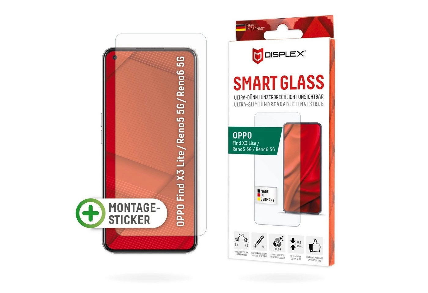 Displex »Smart Glass - Oppo Find X3 Lite/Reno5/6 5G«, Displayschutzglas