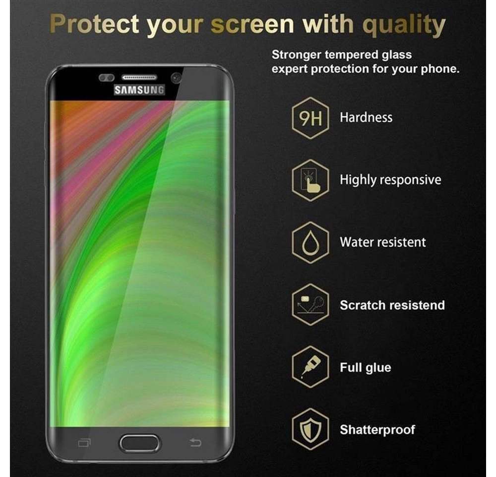 Cadorabo 3x Vollbild Panzer Folie für Samsung Galaxy S6 EDGE PLUS Schutzfolie in TRANSPARENT mit SCHWARZ 3er Pack Gehärtetes (Tempered) Display-Schutzglas in 9H Härte mit 3D Touch