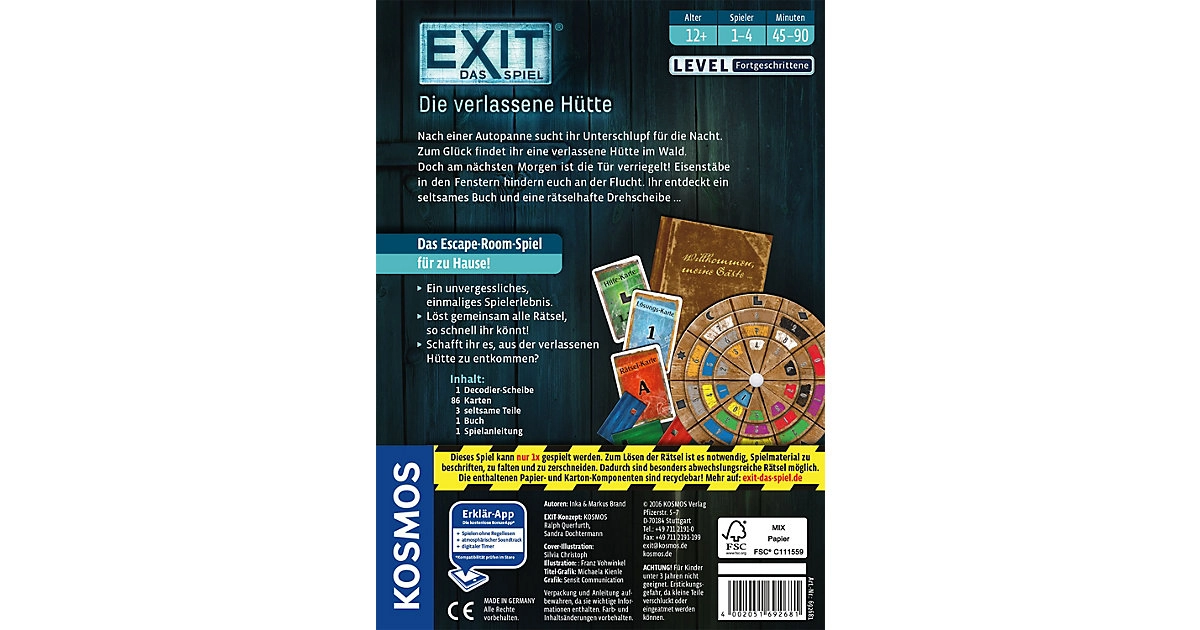 Kosmos EXIT - Die verlassene Hütte (für fortgeschrittene Escape Room Spieler)