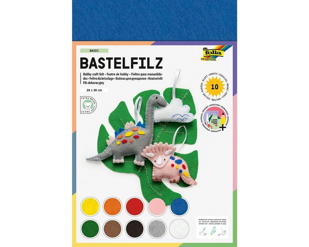 Folia Bastelfilz 20 x 30cm 10 Stück in 10 Farben