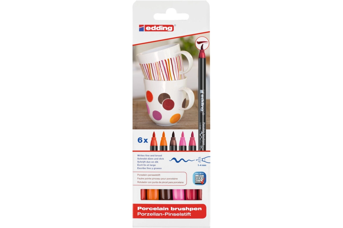 edding Porzellan Pinselstifte Brushpen 1-4mm 6 Stück warme Farben