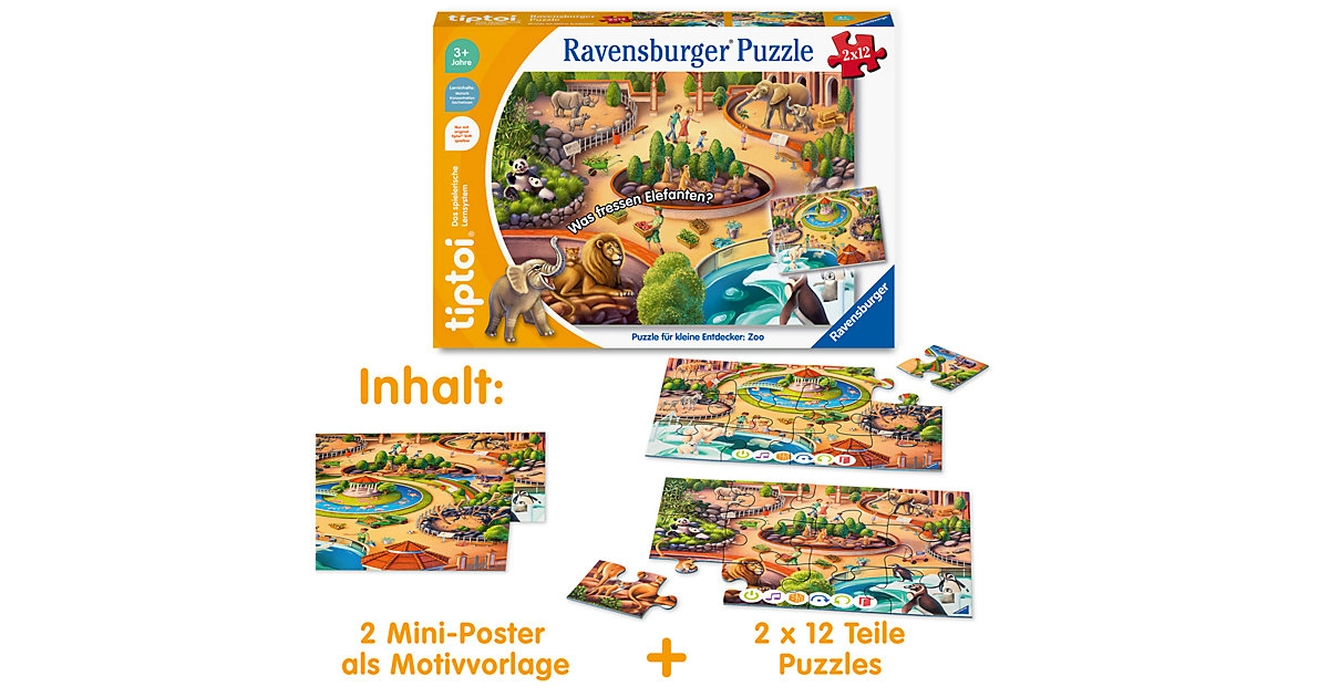 tiptoi® Puzzle 2x12 Teile für kleine Entdecker Zoo ab 3 Jahren