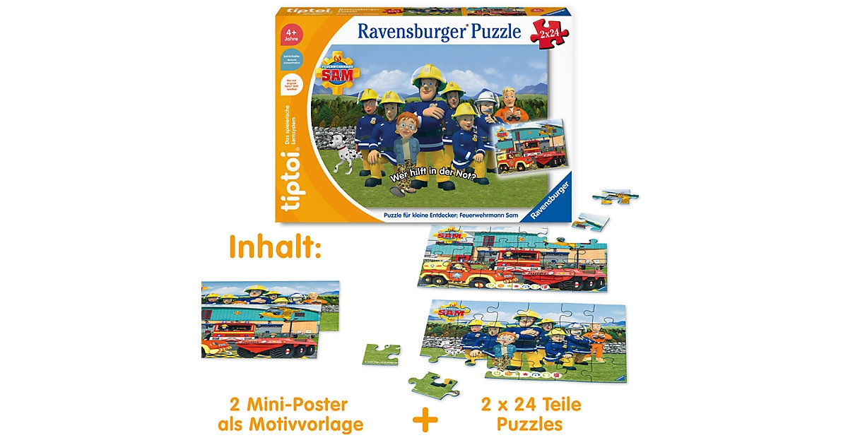 tiptoi® Puzzle 2x24 Teile für kleine Entdecker Feuerwehrmann Sam ab 4 Jahren