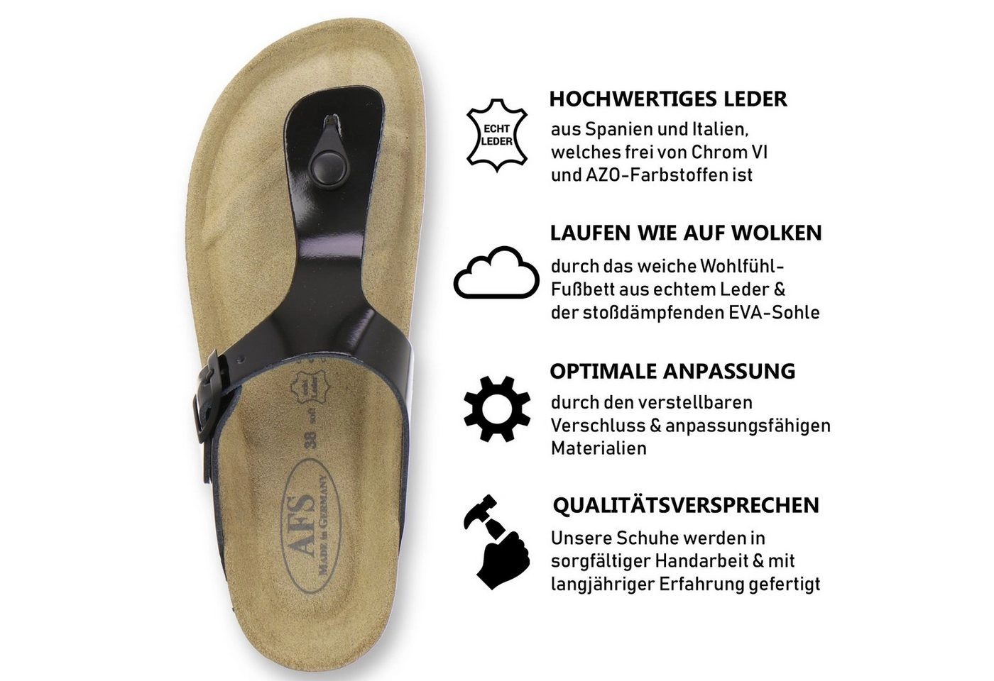 AFS-Schuhe »2107« Zehentrenner für Damen aus Leder mit Fussbett, Made in Germany