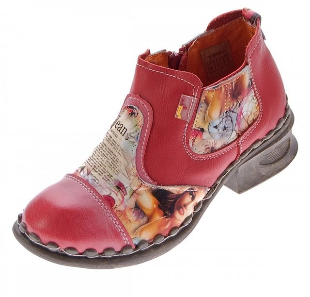 TMA »Leder Stiefeletten TMA 5195 Knöchel Schuhe Boots« Stiefelette Used Look, Zeitungsdruck, Ungefüttert, Ganzjahresartikel