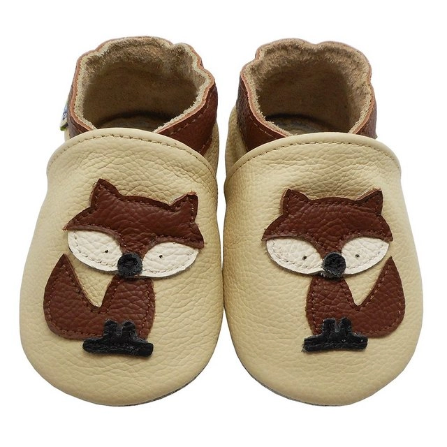 Yalion »Weiche Leder Lauflernschuhe Hausschuhe Lederpuschen Fuchs Beige Echtes Leder« Krabbelschuh