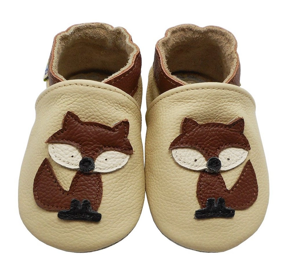 Yalion »Weiche Leder Lauflernschuhe Hausschuhe Lederpuschen Fuchs Beige Echtes Leder« Krabbelschuh