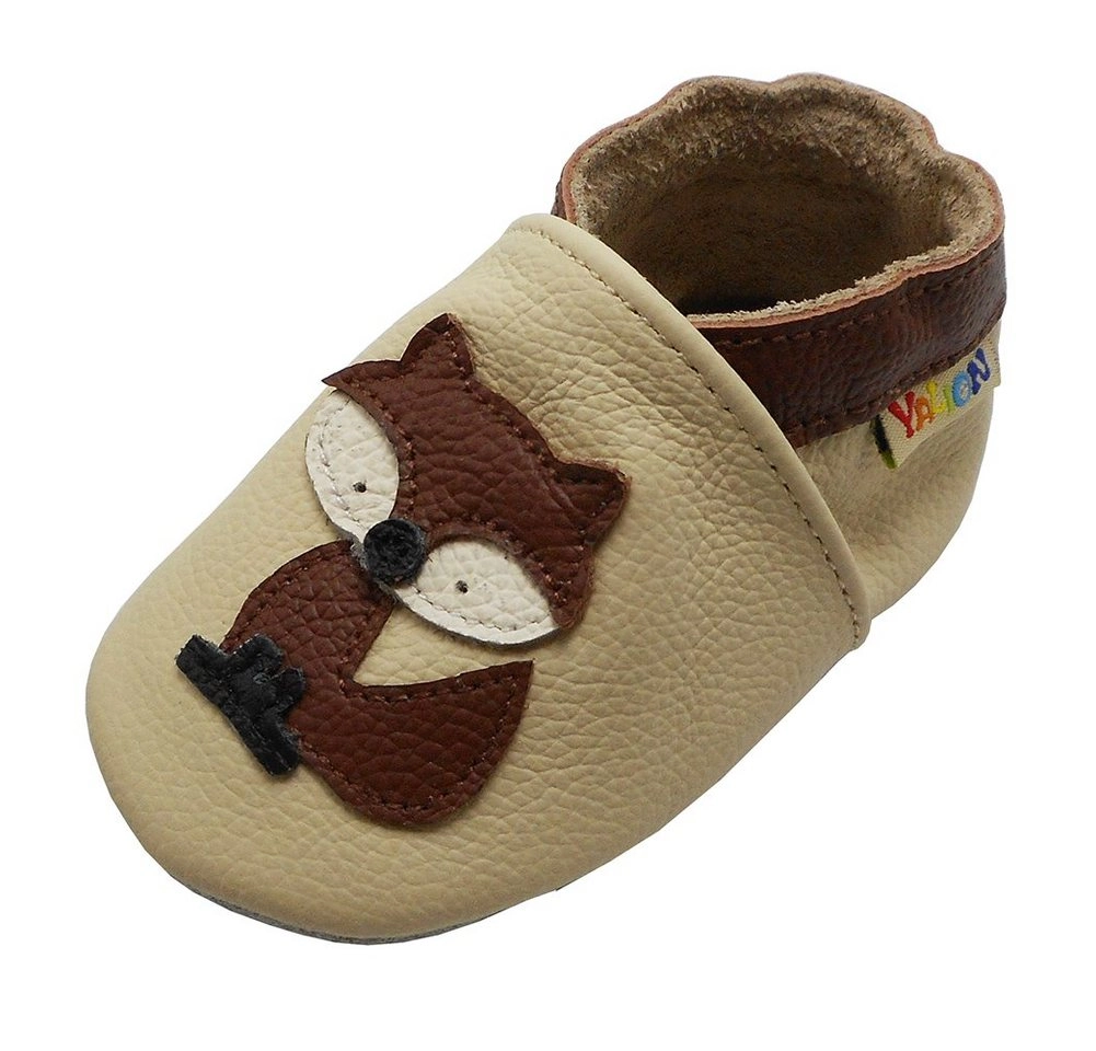 Yalion »Weiche Leder Lauflernschuhe Hausschuhe Lederpuschen Fuchs Beige Echtes Leder« Krabbelschuh