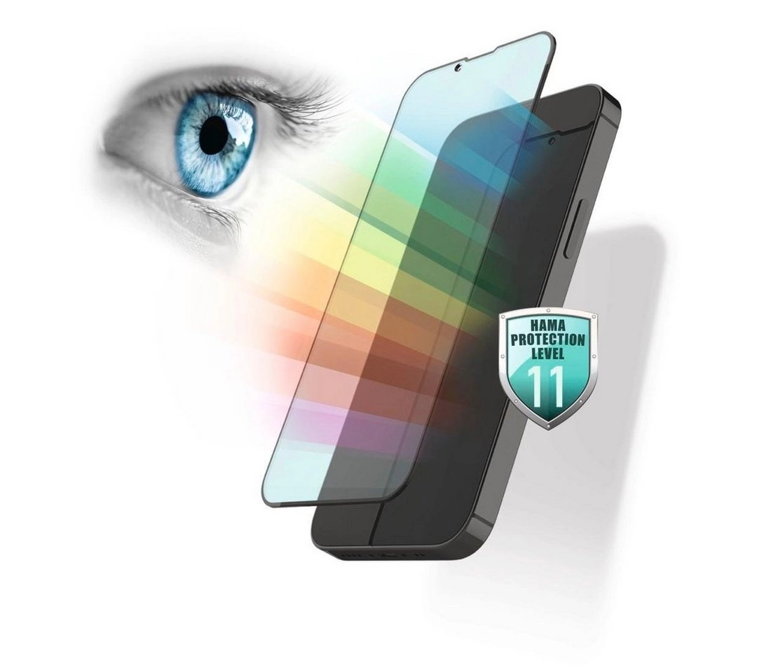 Hama »Displayschutzglas für das iPhone 13 mini, mit Blaufilter, antibakterielles Schutzglas«, Displayschutzglas, antimikrobielle Oberfläche, Anti-Fingerabdruck-Beschichtung, Easy-On®-Eco-Montagerahmen aus Pappe