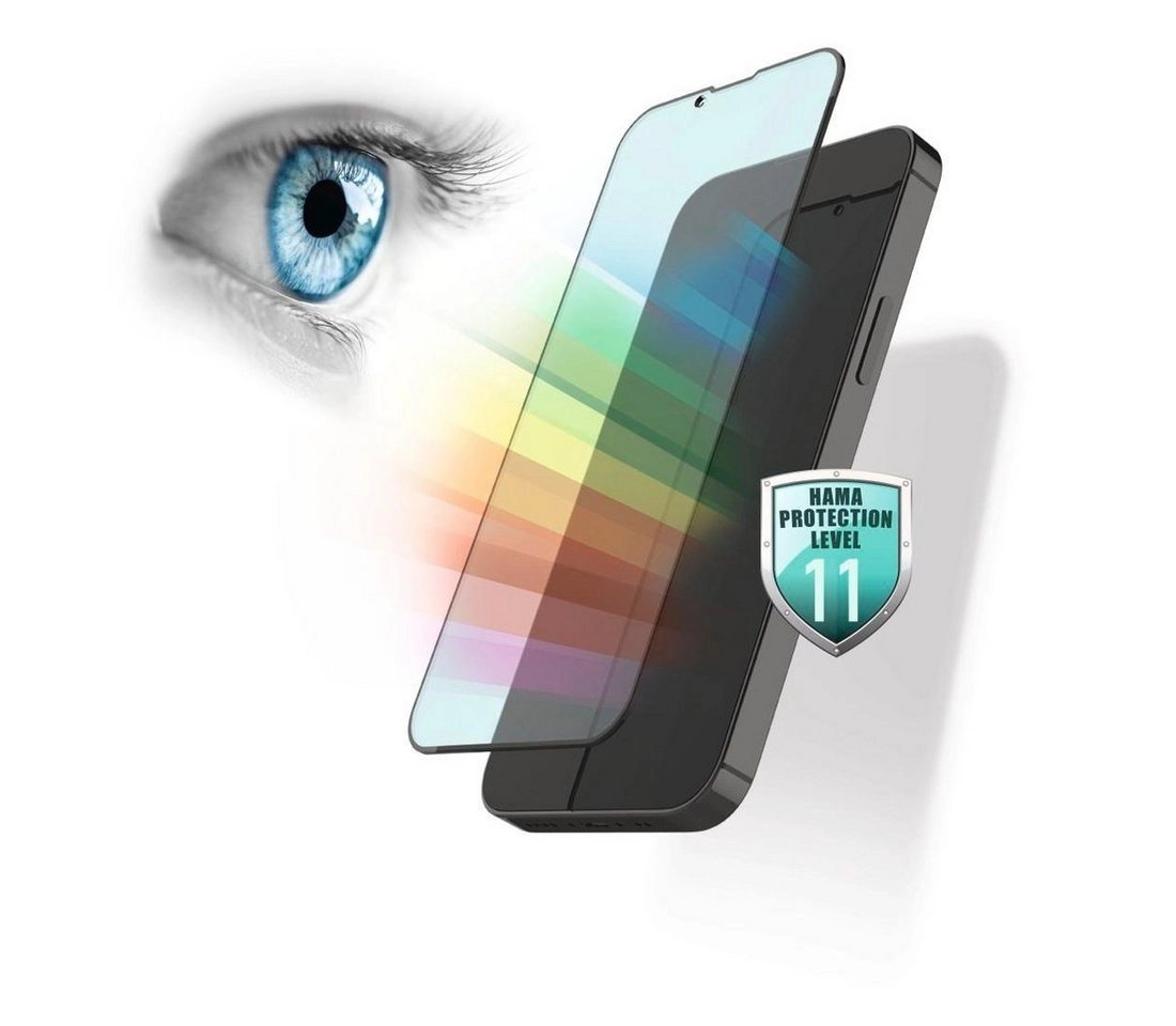 Hama »Displayschutzglas für das iPhone 13/13Pro, mit Blaufilter, antibakterielles Schutzglas«, Displayschutzglas, antimikrobielle Oberfläche, Anti-Fingerabdruck-Beschichtung, Easy-On®-Eco-Montagerahmen aus Pappe
