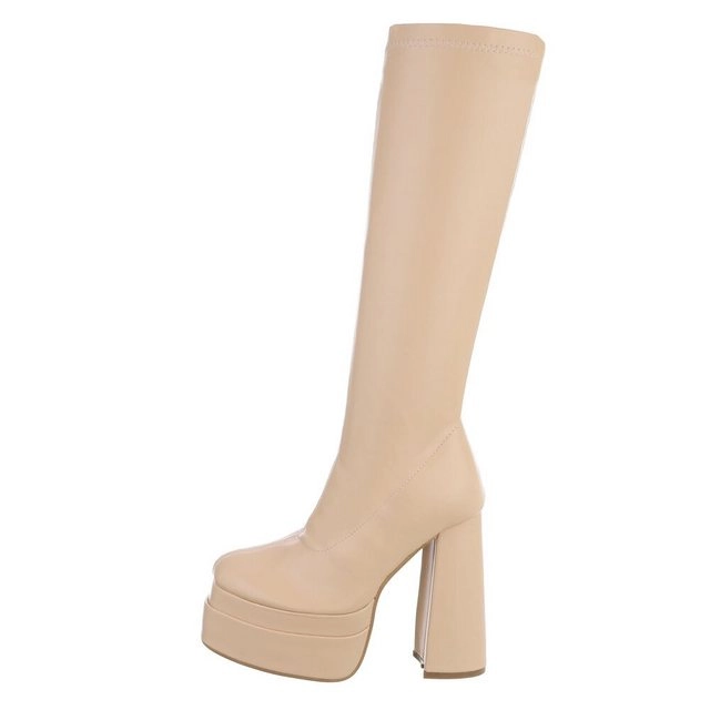 Ital-Design »Damen Party & Clubwear« Stiefel Blockabsatz High-Heel Stiefel in Beige