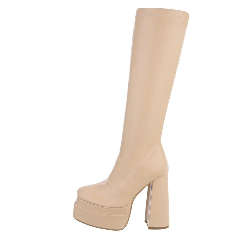 Ital-Design »Damen Party & Clubwear« Stiefel Blockabsatz High-Heel Stiefel in Beige