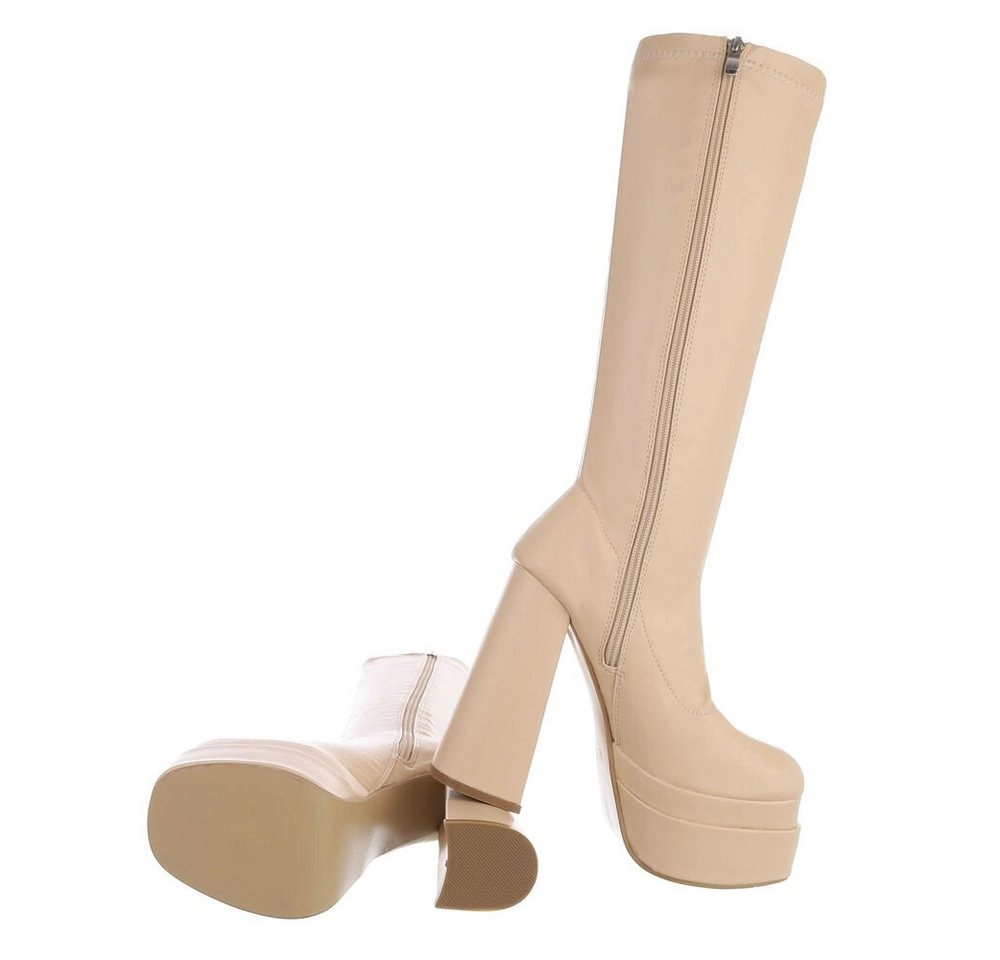 Ital-Design »Damen Party & Clubwear« Stiefel Blockabsatz High-Heel Stiefel in Beige