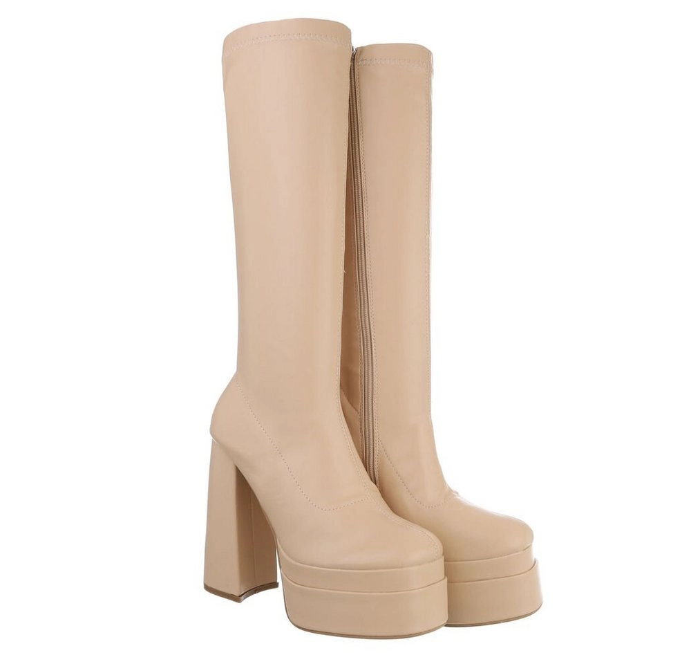 Ital-Design »Damen Party & Clubwear« Stiefel Blockabsatz High-Heel Stiefel in Beige